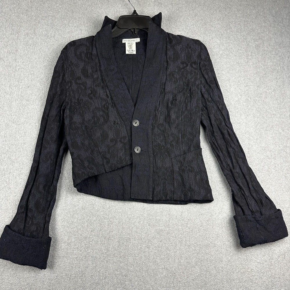 Sarah Pacini Blazer Womens 1 Black Floral Jacquard Cropped Tuxedo Jacket Italy